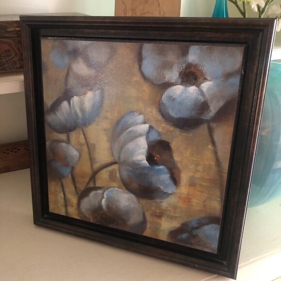 Flowers In Dusk by Silvia Vassileva Framed Art 14"X14" Blue Flowers - Picture 3 of 6